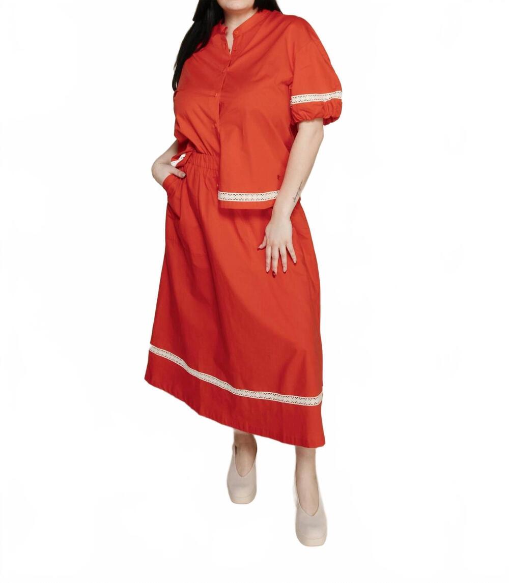 NEW BOBO CHOSES contrast-trim evasé midi skirt in red